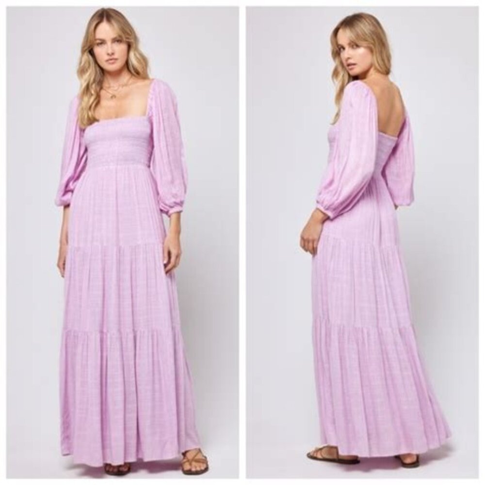 L Space Dakota Tiered Maxi Beach Dress Medium, Lilac
